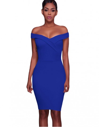 Rochie Midi Albastra pe Umeri
